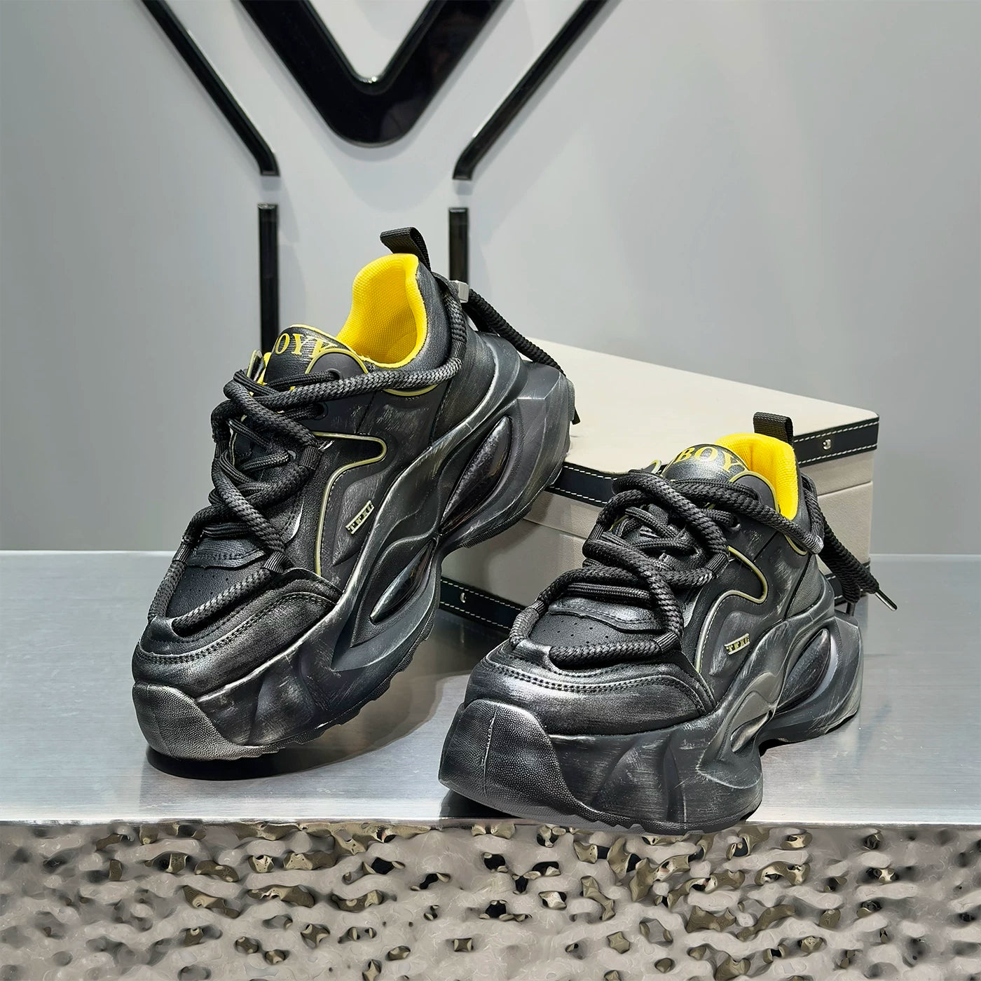 Men's Hidden-Wedge Platform Retro Trendy Chunky Dad Sneakers