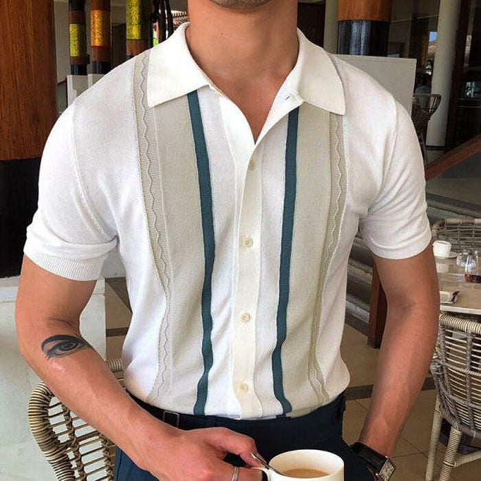 European and American Foreign Trade Men's Summer New Men's Knitwear Lapel Pullover Casual Striped Polo Shirt SY0041(P)
