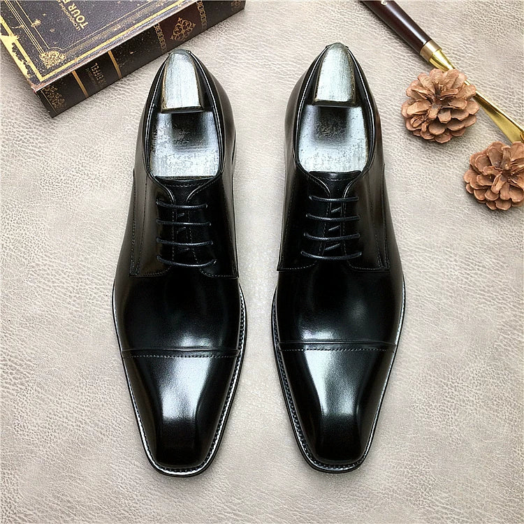 Men's Genuine Leather Derby Shoes, Square Toe, Business