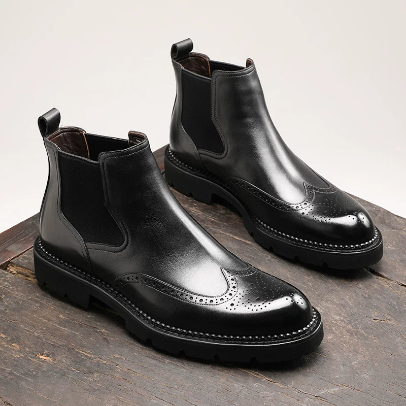 Men's Genuine Leather Chelsea Boots, Thick Sole, British Style