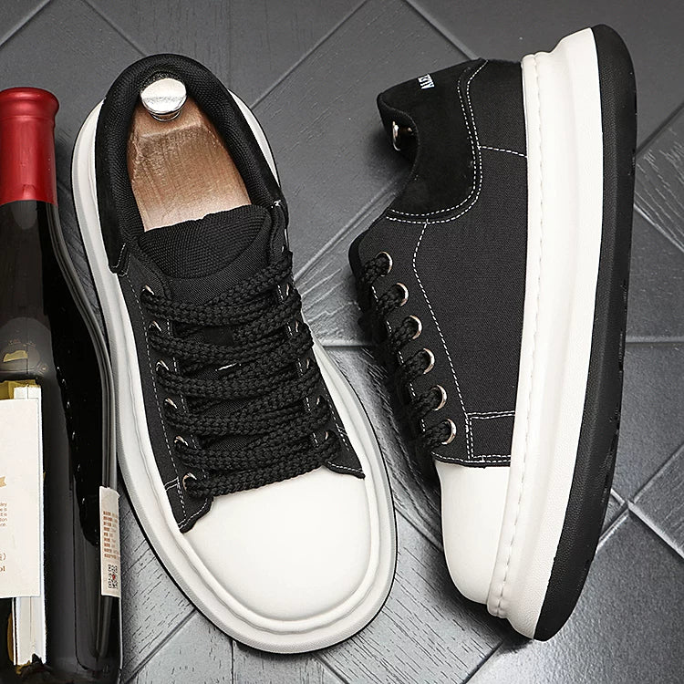 Men's Height-Increasing Platform Breathable Lace-Up Canvas Fabric Chunky Sneakers