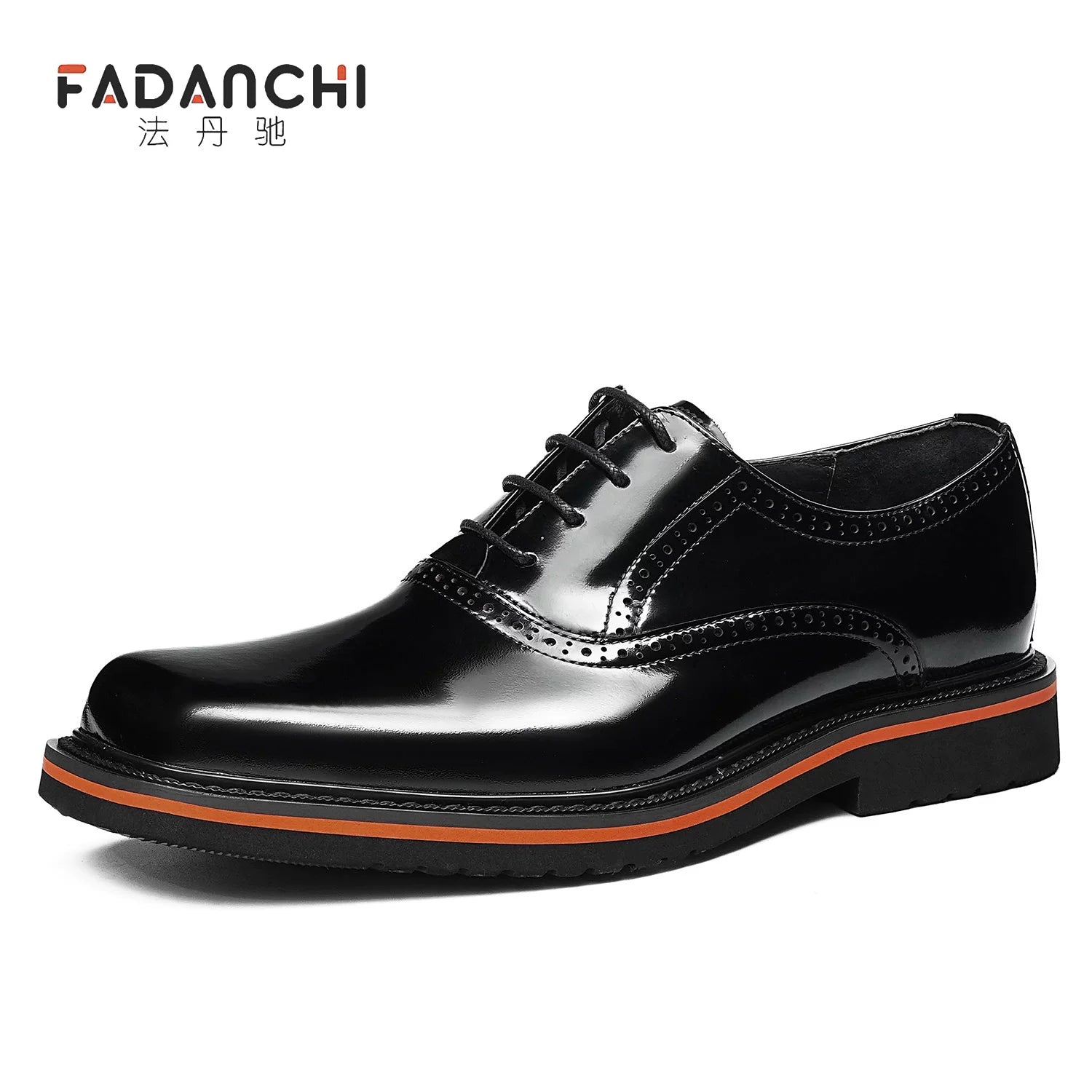 Men's Genuine Leather Oxford Shoes, Square Toe, Glossy