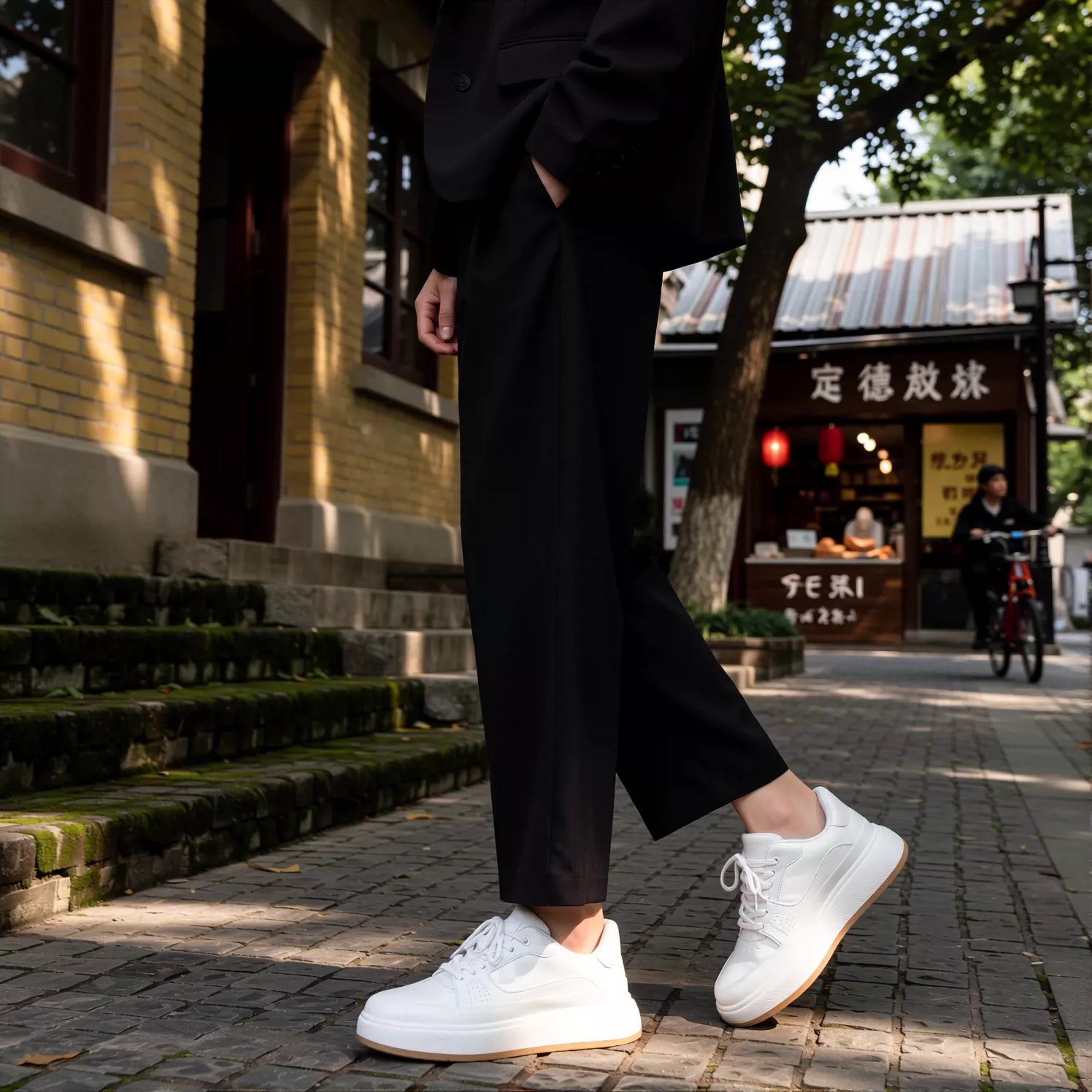 Men's Genuine Leather Skate Shoes, Height Increasing, Thick Sole