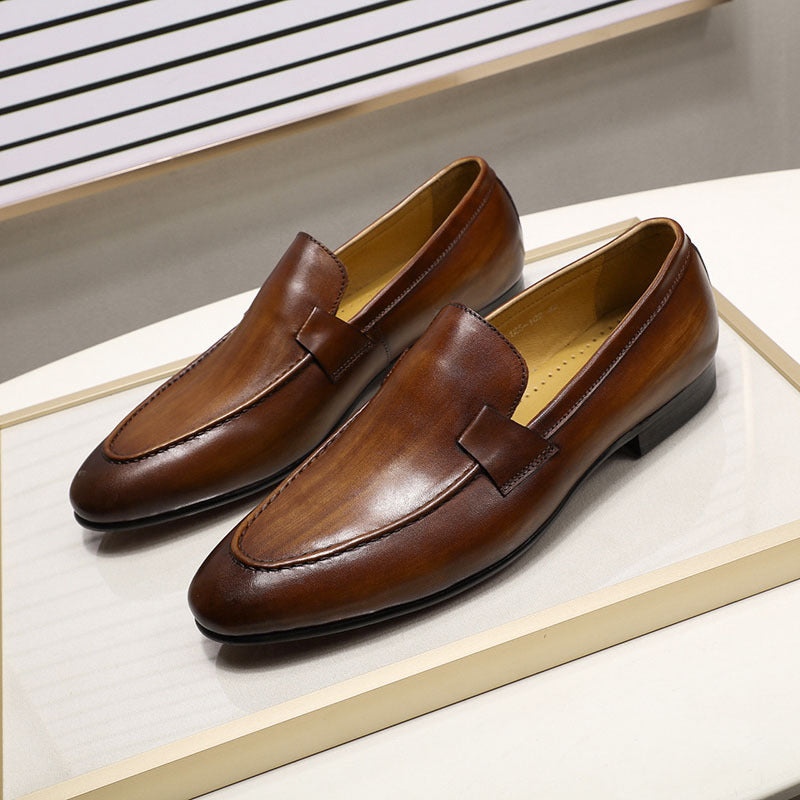 European and American Classic Slip-on Casual Men's Shoes First Layer Cowhide Men's Wedding Banquet Leather Shoes Men's Guangzhou Leather Shoes Foreign Trade