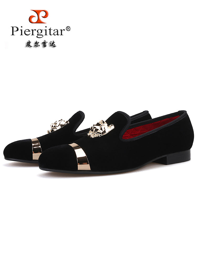 New gold bar PP tiger buckle black velvet loafers European and American big-name trendy low-cut shoes slip-on shoes for men
