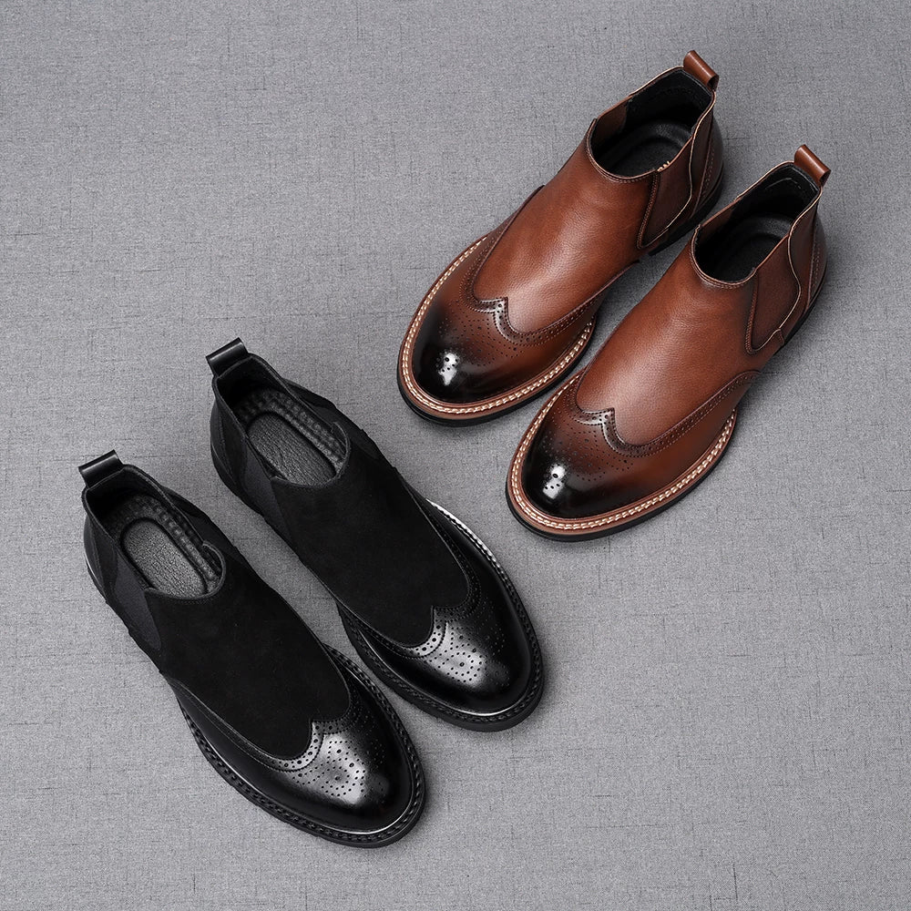 Men's Genuine Leather Martin Boots, Height Increasing, Slip-On