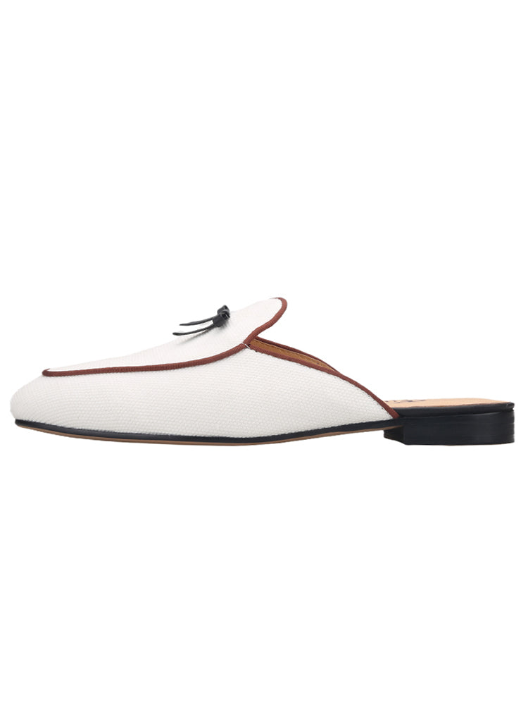Piergitar's new white canvas small bow tie men's trendy slippers handmade European and American style slip-on loafers