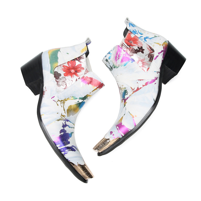 Men's fashion printed high-top men's shoes Martin boots leather boots autumn and winter new casual trendy boots foreign trade men's leather shoes