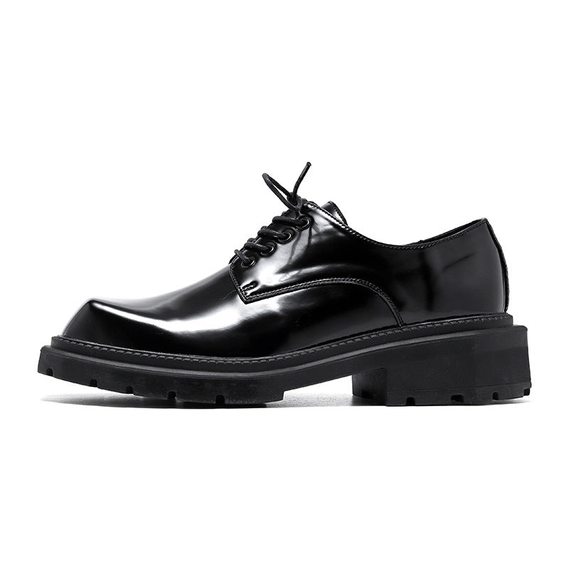 Niche styleclassy square toe leather shoes for men ins british style business thick sole derby shoes 5