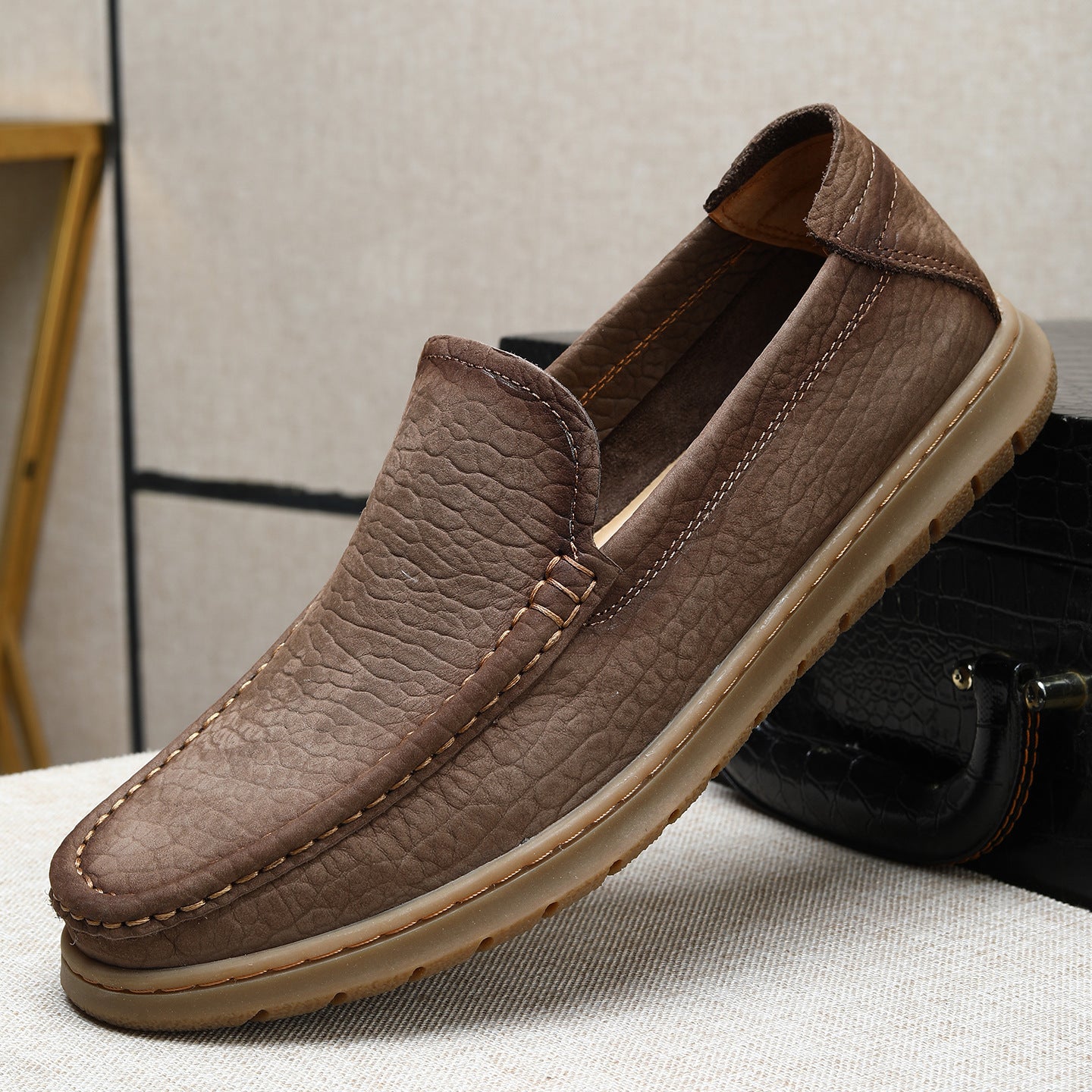 Elephant pattern single layer frosted cowhide beanie shoes 2026 spring and summer new arrivalplaid b