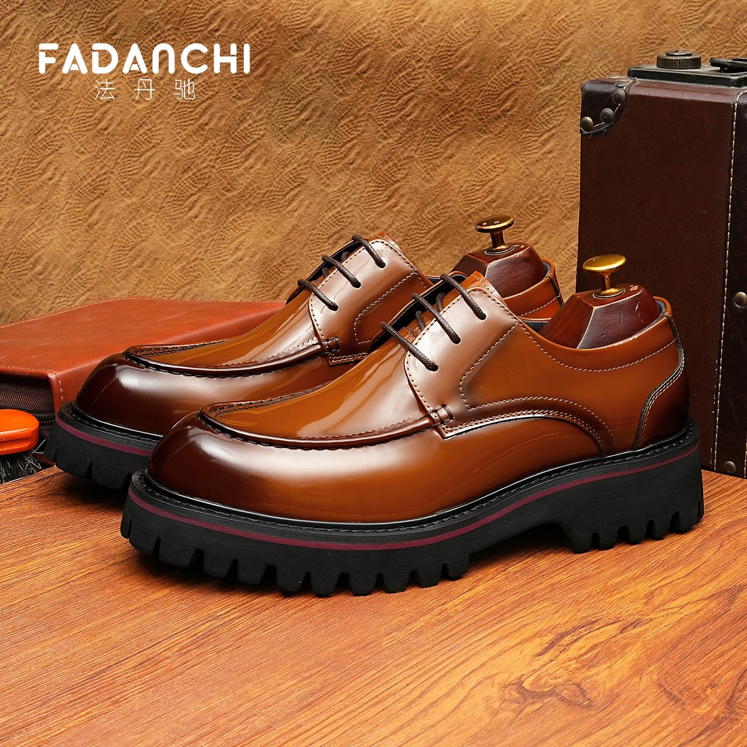 Men's Genuine Leather Derby Shoes, Height Increasing, Thick Sole