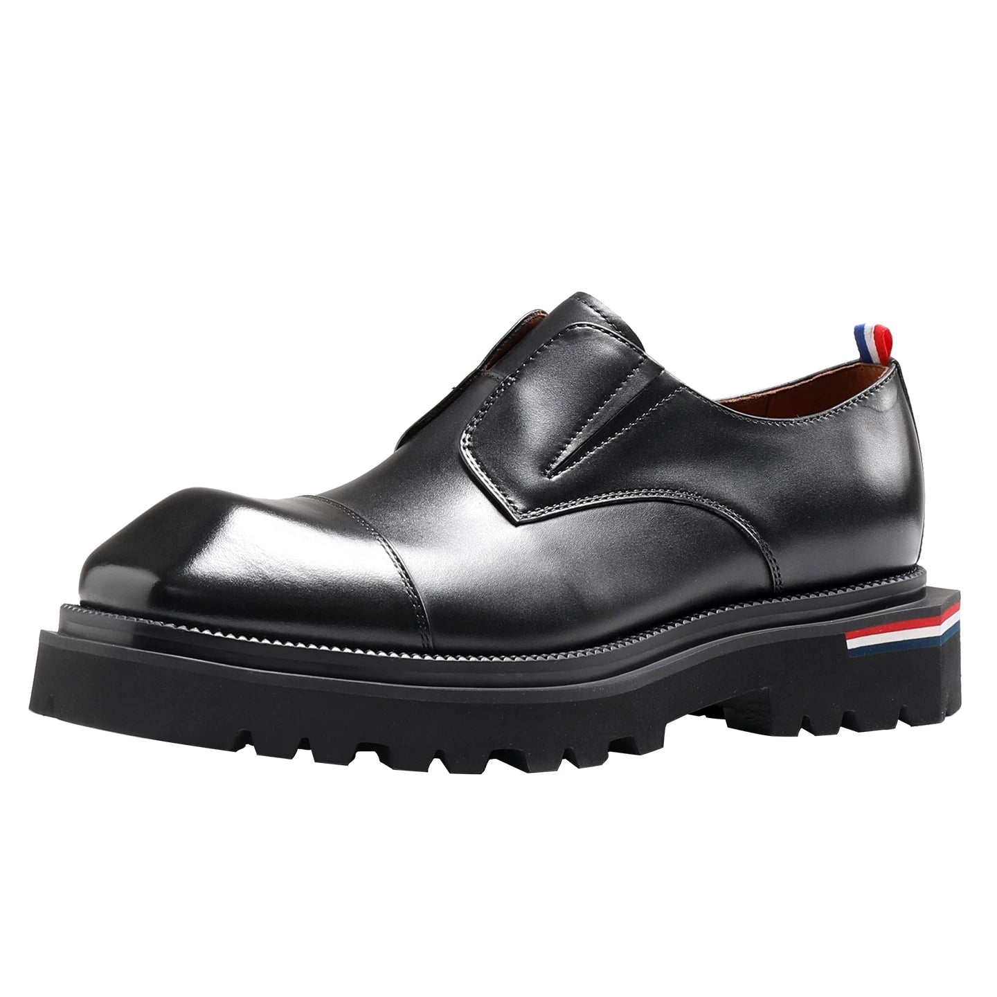 Men's Black Genuine Leather Derby Shoes, Height Increasing, Thick Sole