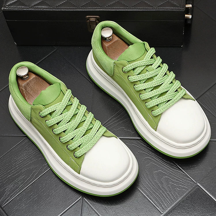 Men's Height-Increasing Platform Breathable Lace-Up Canvas Fabric Chunky Sneakers