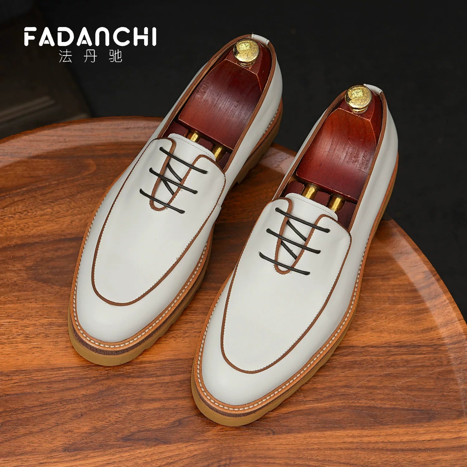 Men's White Genuine Leather Leather Shoes, Height Increasing, Thick Sole