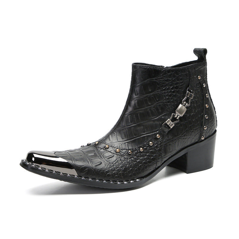 Spring and autumn British Korean style men's boots pointed toe high-top leather shoes fashion brand short boots men's Martin boots trendy leather boots