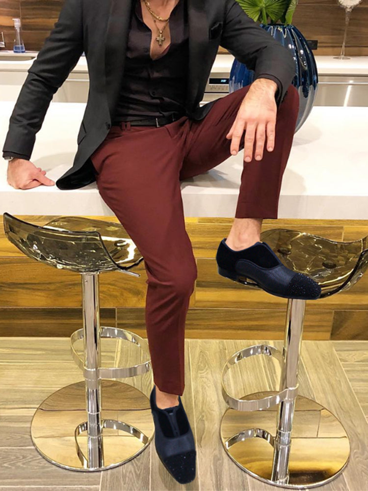 Hand-spliced high-end fabric men's casual leather shoes European and American style red-soled shoes perfect for wedding banquets Oxford shoes
