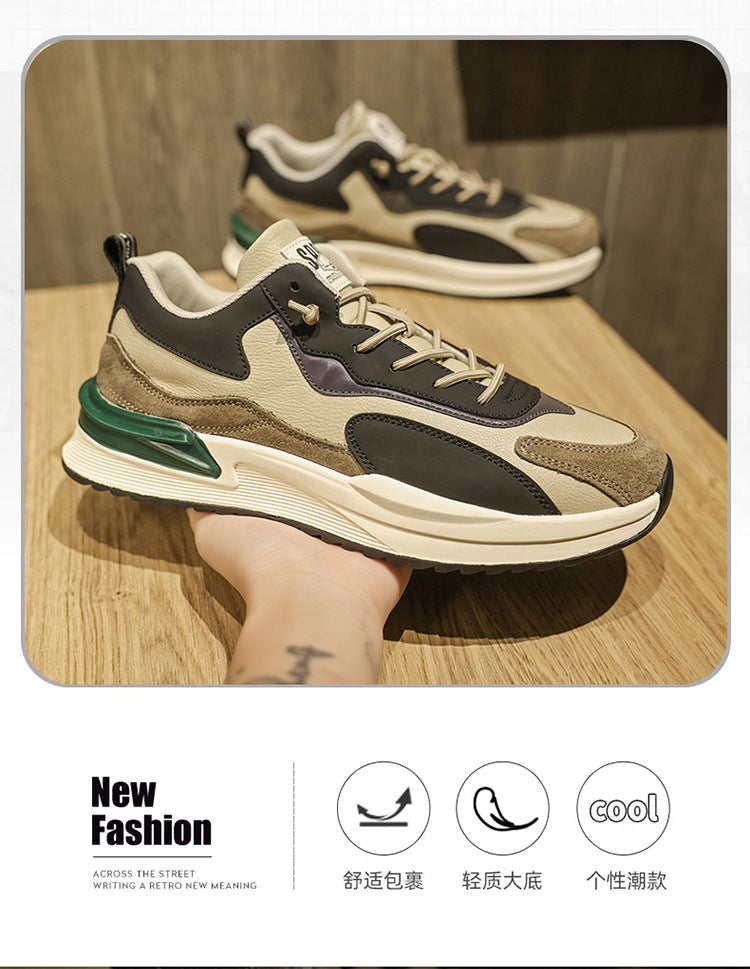 Men's spring 2026 new retro casual running sneakers - versatile winter dad shoes with chunky soles
