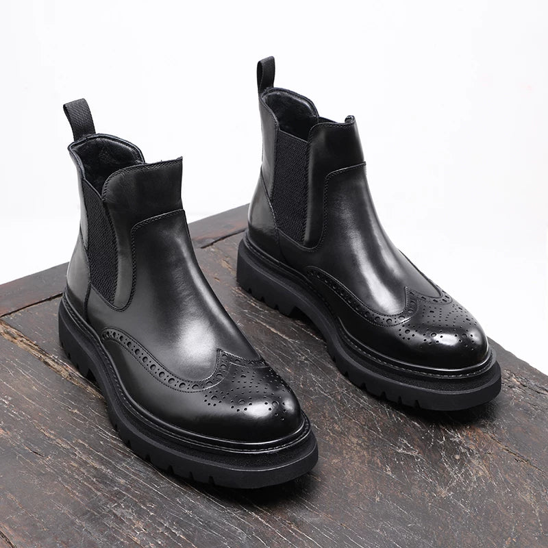 Men's Genuine Leather Chelsea Boots, Height Increasing, Thick Sole