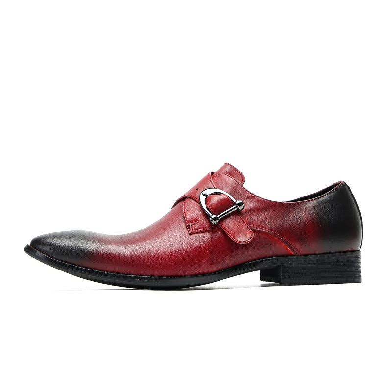 British pointed leather shoes for men, Korean version of business formal wear, red bright leather wedding shoes, trendy heightening casual men's shoes