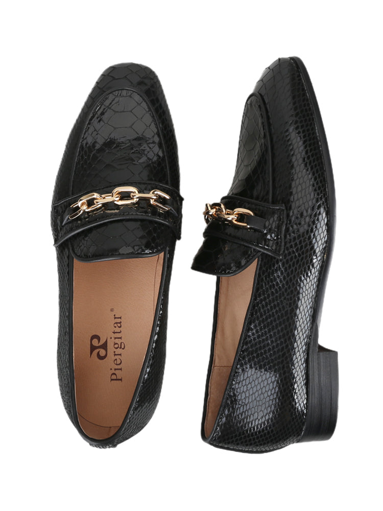 European and American style black crocodile pattern embossed first layer cowhide men's casual leather shoes metal buckle slip-on fashion shoes