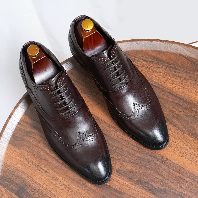 Men's Genuine Leather Oxford Shoes, Handmade, Pointed Toe