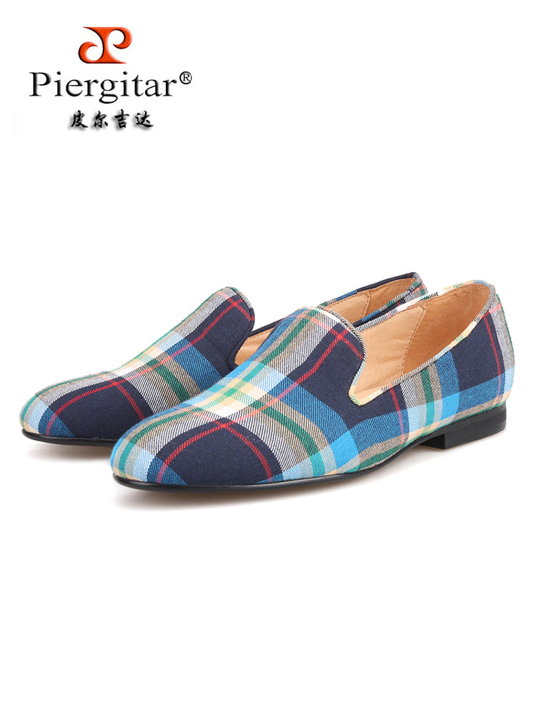 New spring and summer women's handmade loafers European and American trendy plaid striped low-top shoes slip-on shoes for women