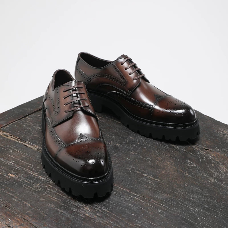 Men's Genuine Leather Derby Shoes, Height Increasing, Thick Sole