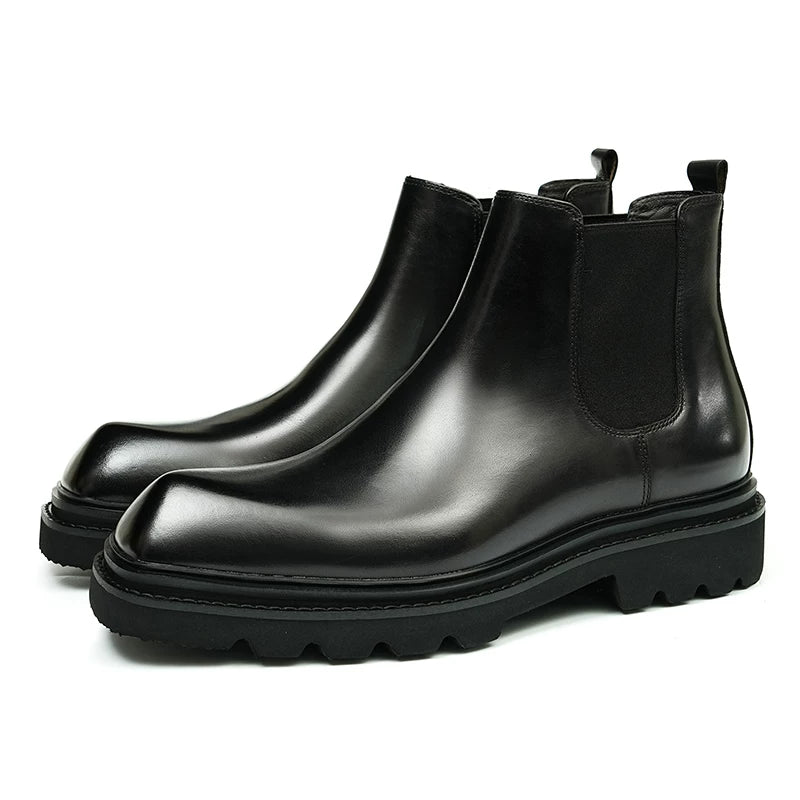 Men's Genuine Leather Martin Boots, Height Increasing, Thick Sole