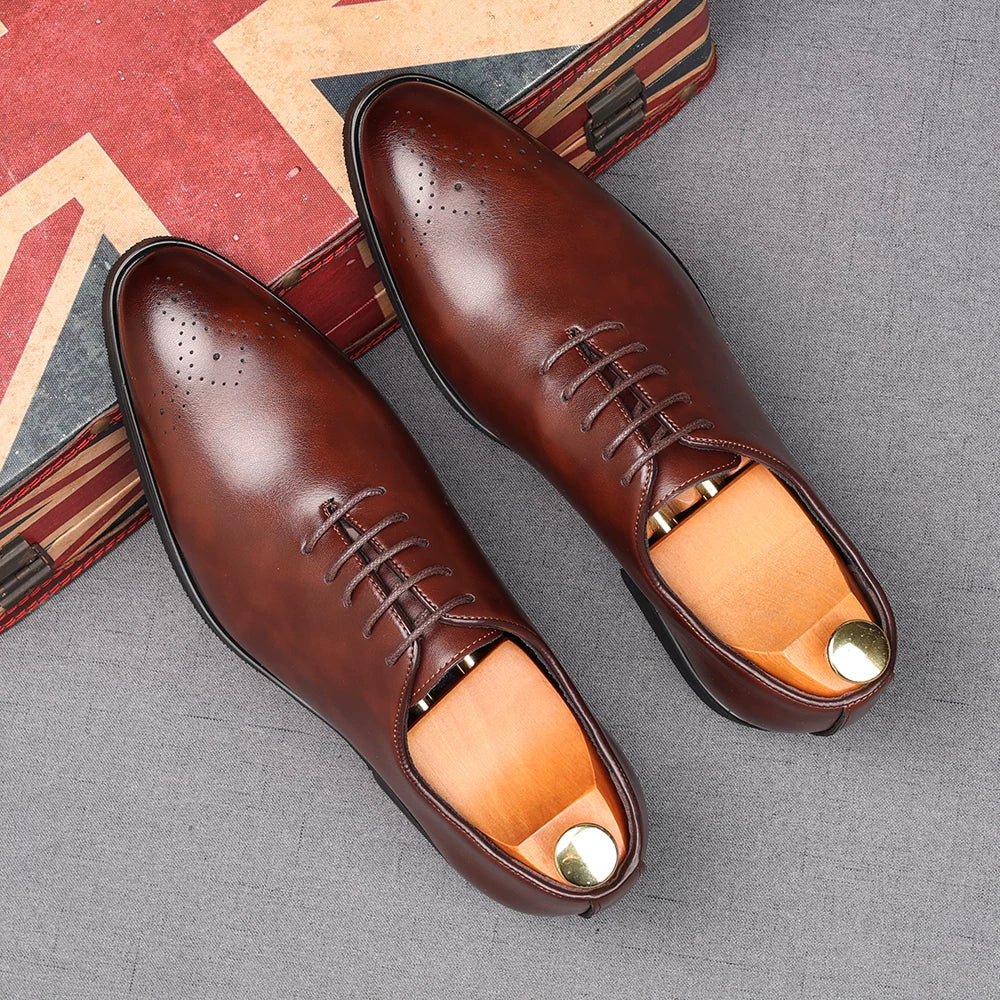 Men's Brown Derby Shoes, Pointed Toe, British Style