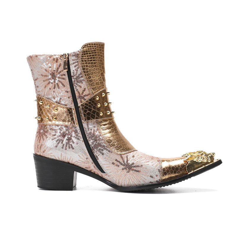 Fashionable British cowhide pointed-toe Chelsea boots, heightening shoes, men's high-top leather shoes, men's boots, leather boots, short boots, trendy shoes