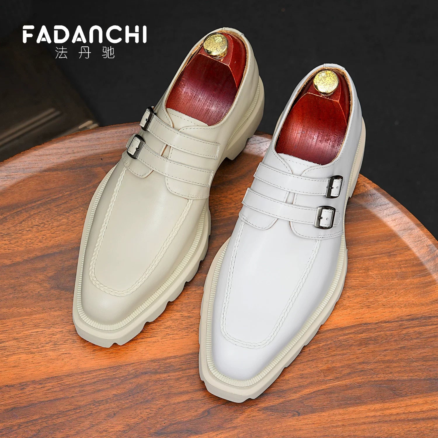 Men's White Genuine Leather Leather Shoes, Height Increasing, Thick Sole