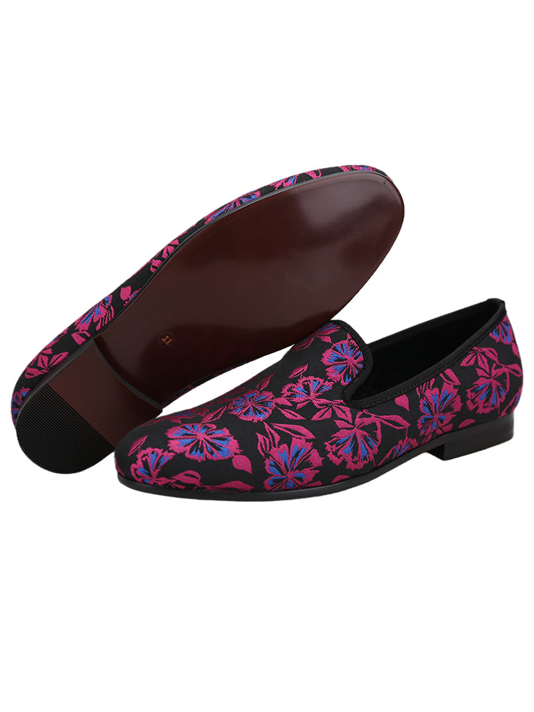 New imported carved satin fabric men's slip-on loafers European and American style smoking shoes