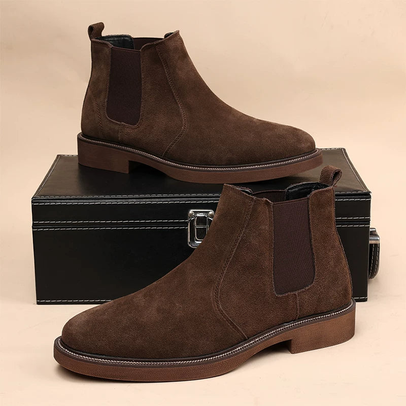 Men's Brown Genuine Leather Martin Boots, Soft Sole, British Style