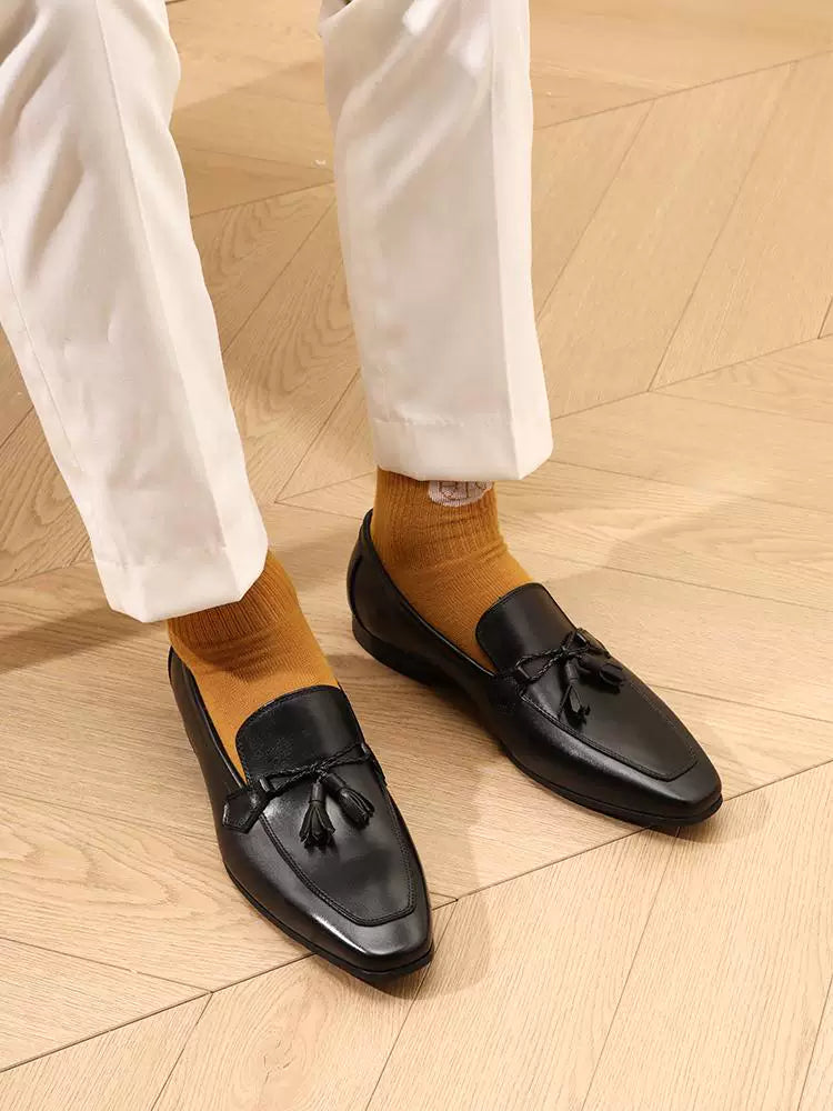 Men's Genuine Leather Loafers, Square Toe, Slip-On