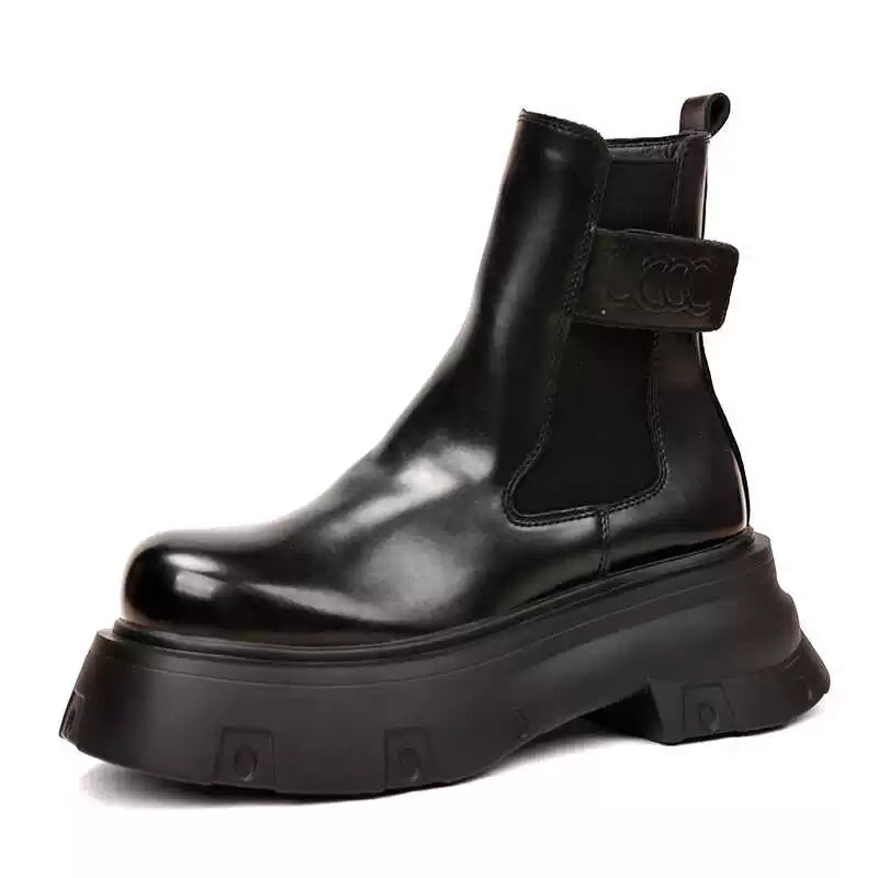 Men's Genuine Leather Martin Boots, Height Increasing, Thick Sole