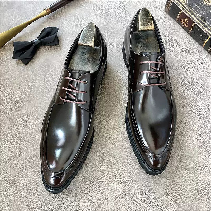 Men's Genuine Leather Derby Shoes, Height Increasing, Thick Sole