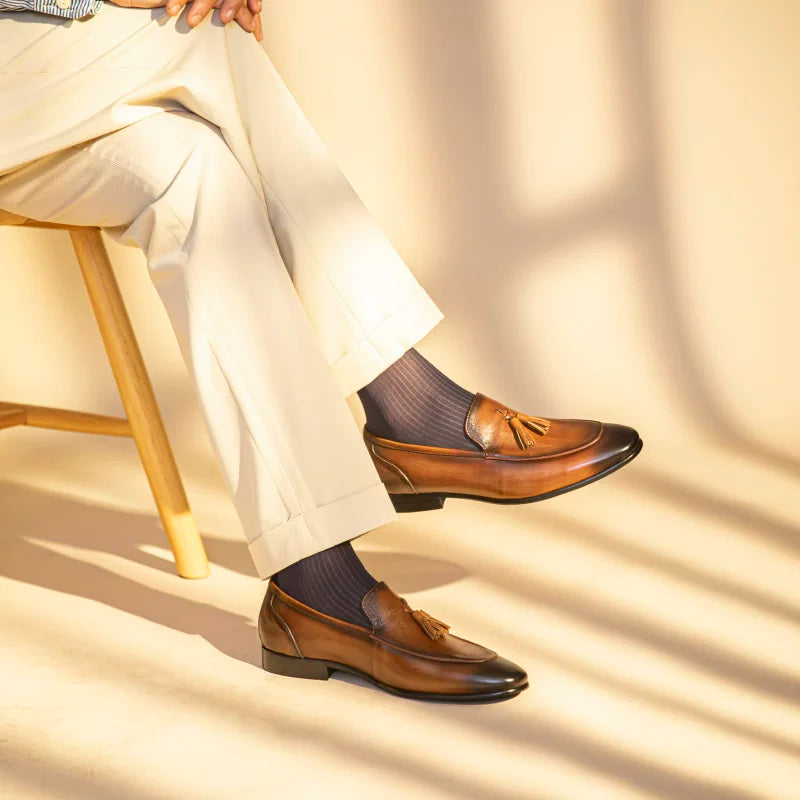 Men's Brown Genuine Leather Loafers, Slip-On, British Style