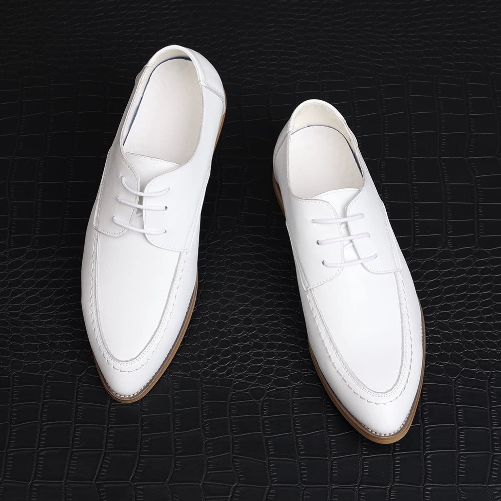 Men's White Wedding Shoes, Height Increasing, Pointed Toe