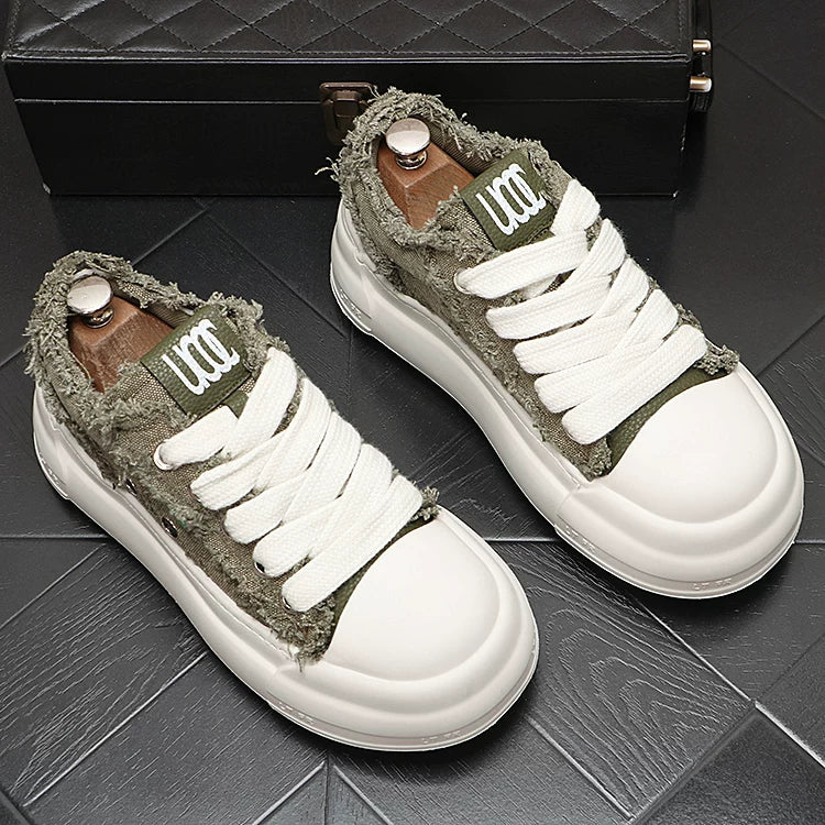 Men's Platform Breathable Canvas Korean-Style Skate Sneakers Casual 2026 Spring New
