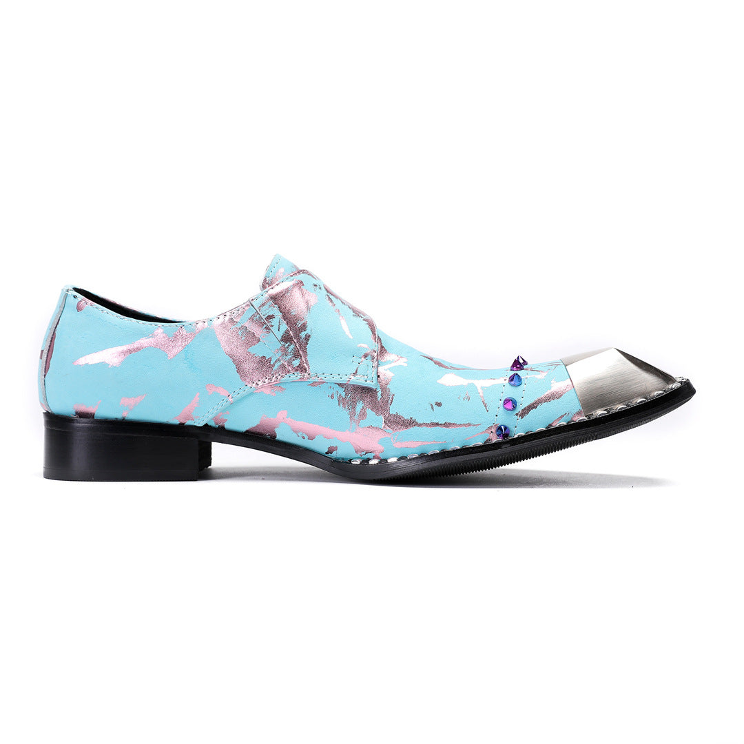 Trendy brand spring spring and autumn pointed leather shoes men's Korean version British business leisure inner height increase men's breathable hair stylist men's shoes