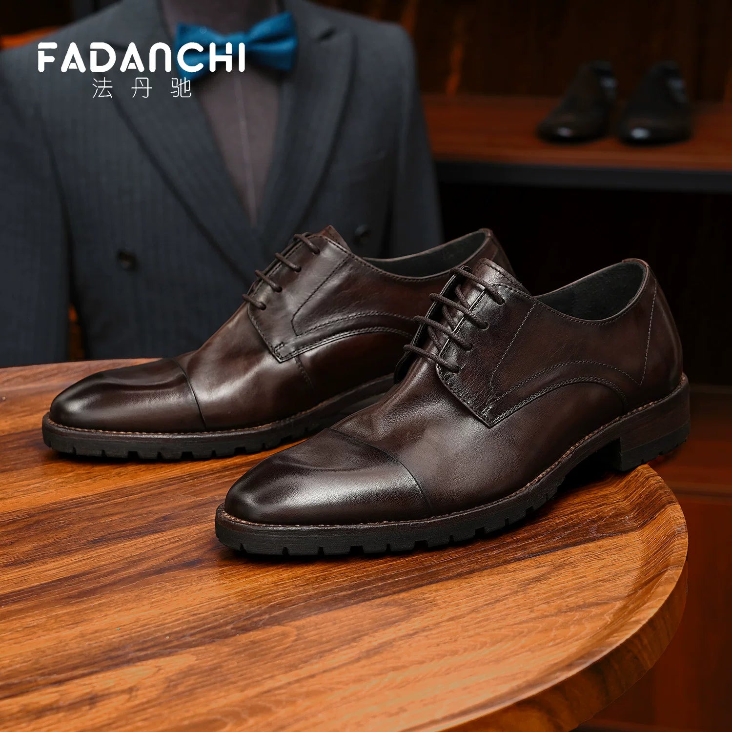 Men's Genuine Leather Derby Shoes, Handmade, Business