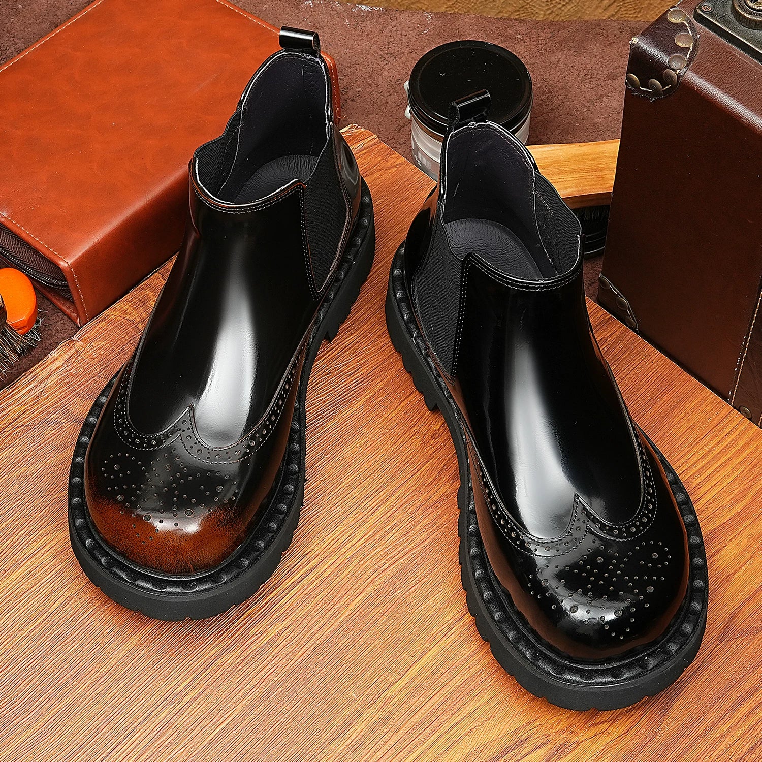 Men's Genuine Leather Martin Boots, Height Increasing, Thick Sole
