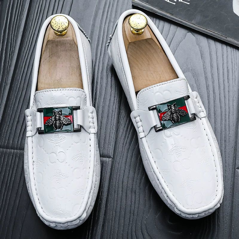 Men's White Genuine Leather Loafers, Slip-On, Soft Sole
