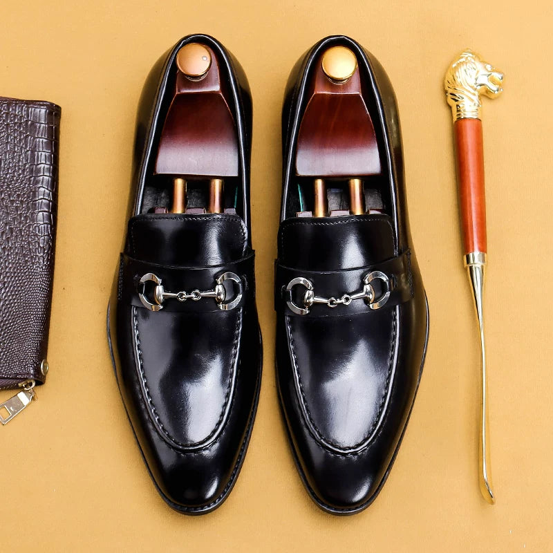 Men's Genuine Leather Loafers, Pointed Toe, Slip-On