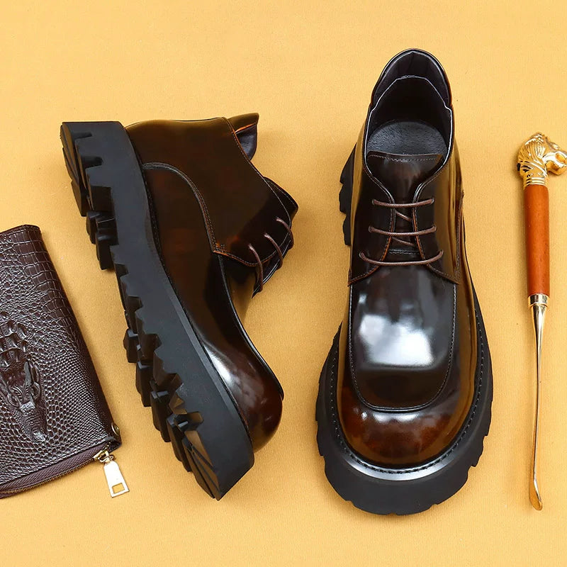 Men's Genuine Leather Martin Boots, Thick Sole, Patent Leather