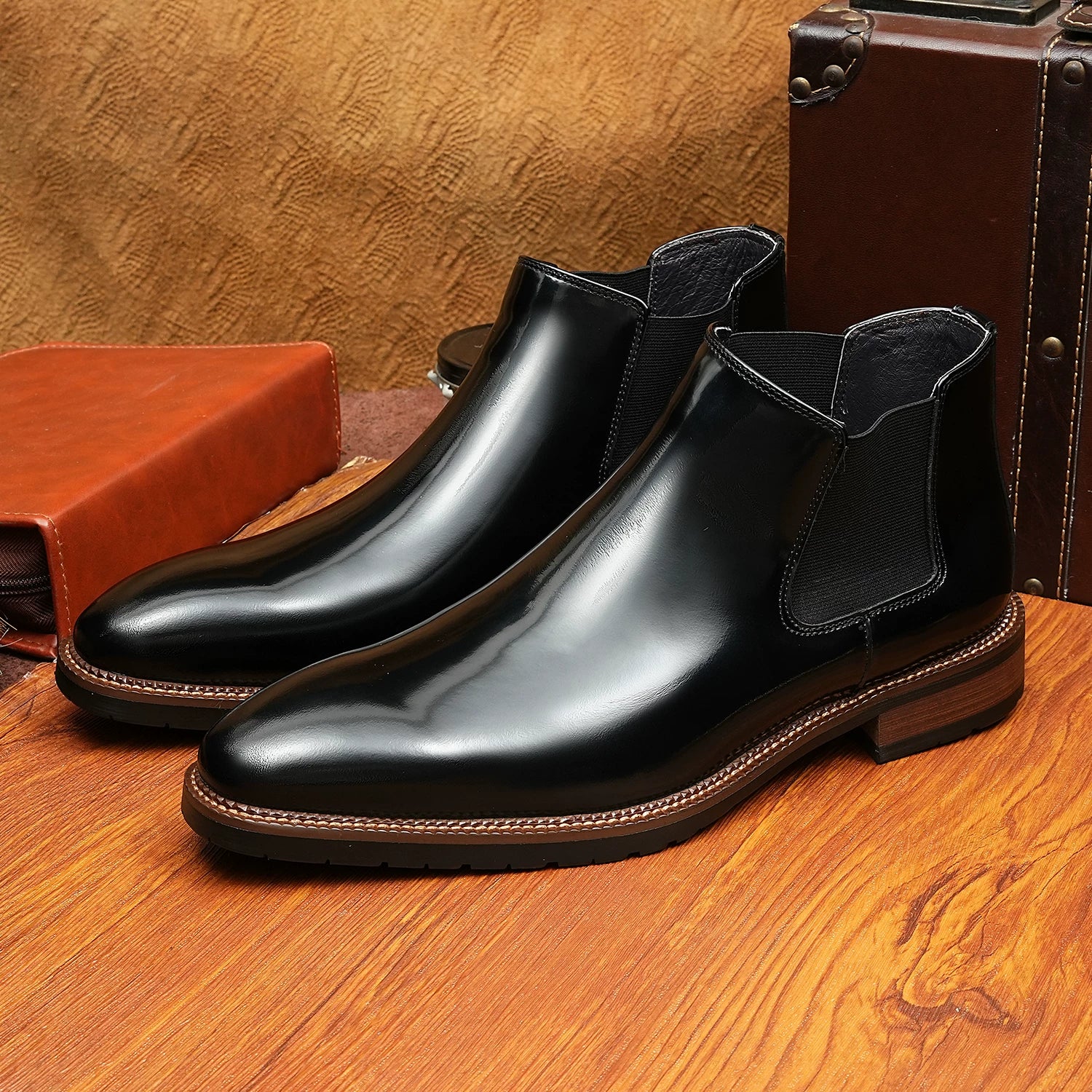 Men's Genuine Leather Martin Boots, Patent Leather, Glossy