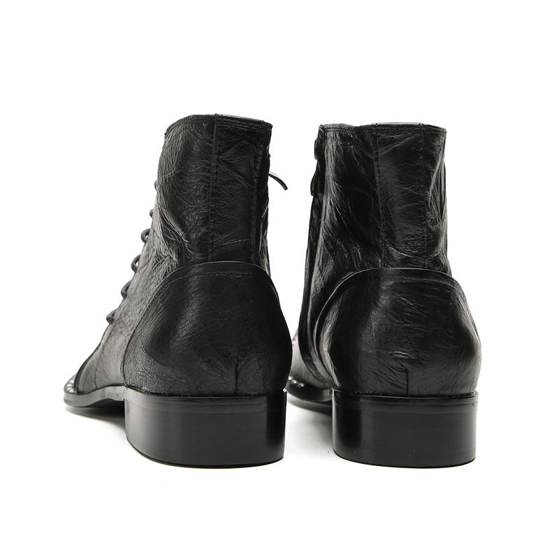 British Korean style men's casual high-top leather shoes brogue business sleeves increased short boots pointed toe Martin boots