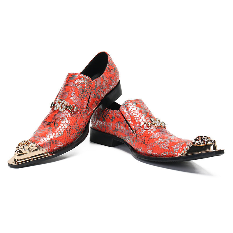 Red pointed toe Korean style iron toe foreign trade men's shoes suit leather shoes brand fashion European and American style large size shoes drop shipping