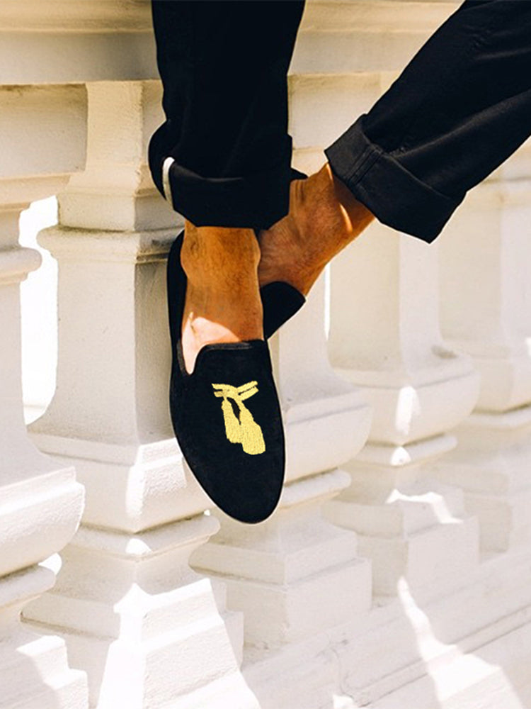 European and American style golden tassel embroidered handmade loafers for men breathable leather lining slip-on men's moccasin shoes