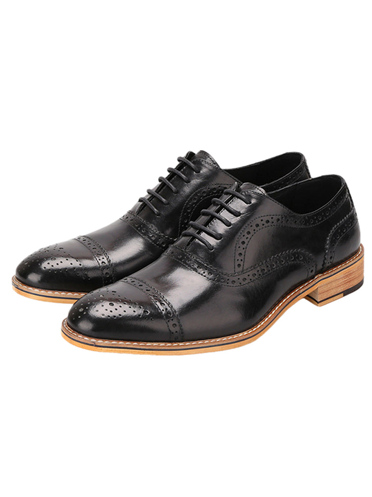 Two-color waxed leather men's shoes Oxford shoes classic European version men's shoes business men's shoes strap casual brogues
